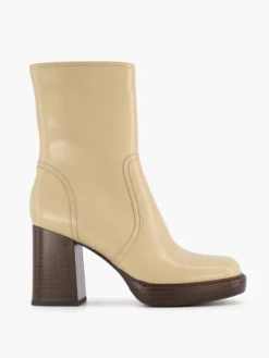 Creme Enkellaars Hoge Hak