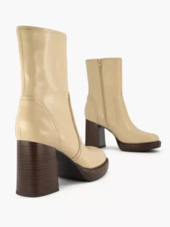 Creme Enkellaars Hoge Hak -Beroemde Schoenen Winkel 2100455 H5