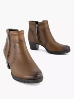 Cognac Leren Enkellaars Hak -Beroemde Schoenen Winkel 2111117 H5