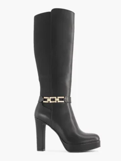 Zwarte Lange Laars Sierkietting Hoge Hak