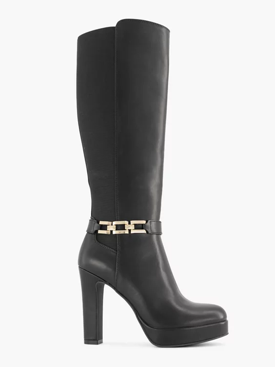 Zwarte Lange Laars Sierkietting Hoge Hak 1 Zwarte Lange Laars Sierkietting Hoge Hak