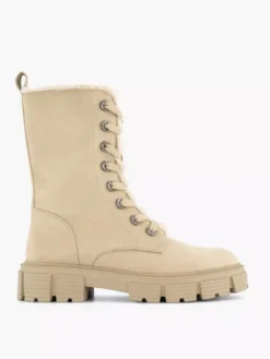 Beige Chunky Veterboot Gevoerd