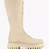 Beige Lange Leren Veterboot
