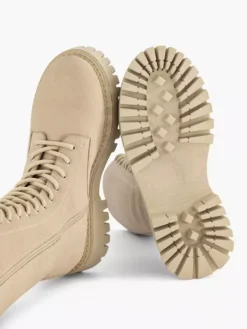 Beige Lange Leren Veterboot -Beroemde Schoenen Winkel 2126368 H4