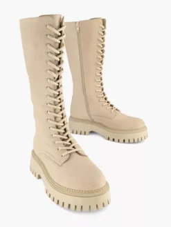 Beige Lange Leren Veterboot -Beroemde Schoenen Winkel 2126368 H5