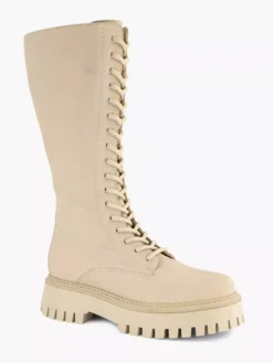 Beige Lange Leren Veterboot -Beroemde Schoenen Winkel 2126368 H6