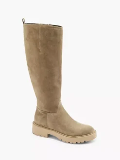 Taupe Lange Leren Laarzen -Beroemde Schoenen Winkel 2131671 H7