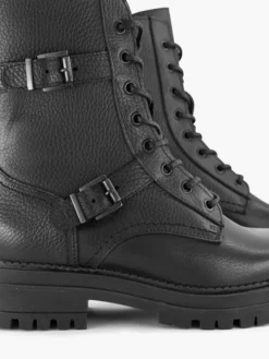Zwarte Leren Veterboot Gesp -Beroemde Schoenen Winkel 2132127 H5