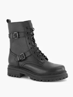 Zwarte Leren Veterboot Gesp -Beroemde Schoenen Winkel 2132127 H6