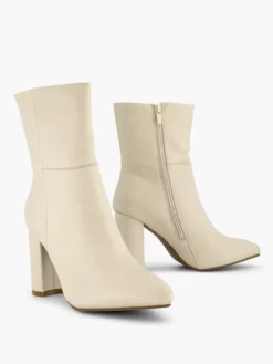 Beige Leren Enkellaars Hak -Beroemde Schoenen Winkel 2139262 H5