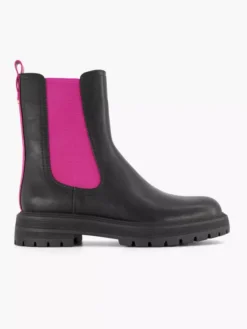 Zwarte Chelsea Boot Roze Elastiek