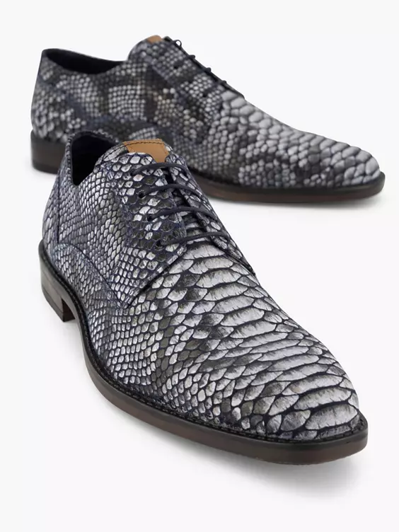 Grijze Leren Veterschoen Slangenprint 5 Grijze Leren Veterschoen Slangenprint - Afbeelding 5