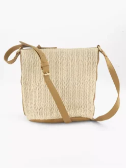 Beige Schoudertas Gevlochten