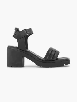 Zwarte Leren Chunky Sandalette