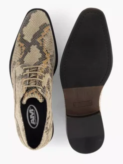 Beige Leren Veterschoen Slangenprint -Beroemde Schoenen Winkel 2182004 H3