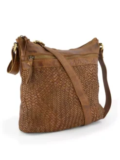 Bruine Leren Schoudertas Gevlochten -Beroemde Schoenen Winkel 2184036 H6