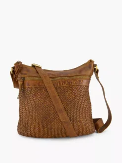 Bruine Leren Schoudertas Gevlochten -Beroemde Schoenen Winkel 2184036 HL1