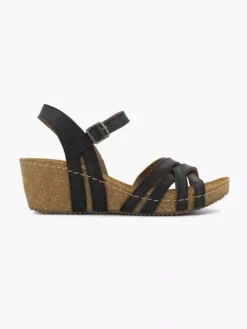 Easy Street Zwarte Leren Sandalen Sleehak
