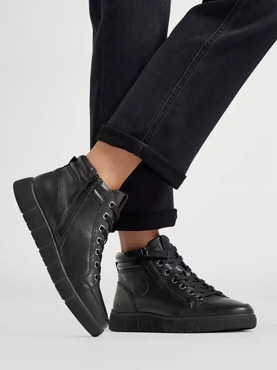 Zwarte Leren Hoge Sneaker 5 Zwarte Leren Hoge Sneaker - Afbeelding 5