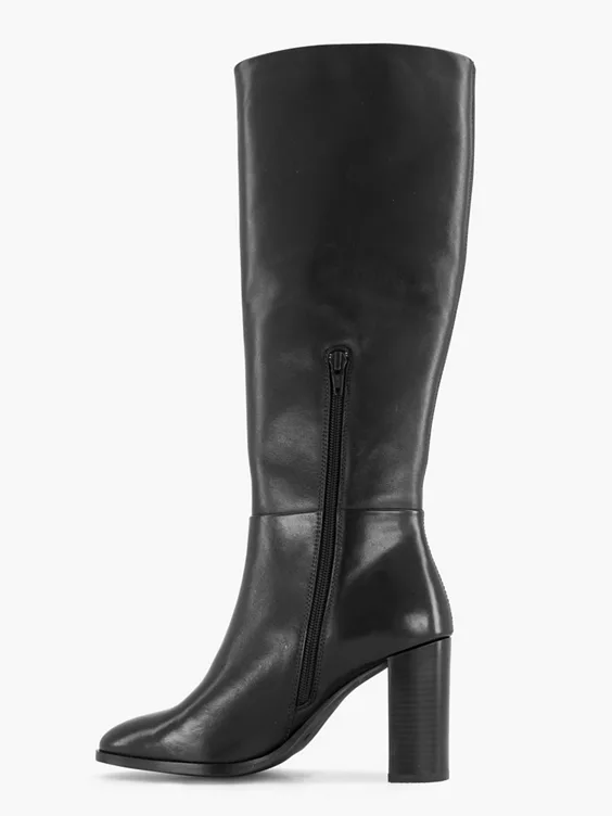 Zwarte Lange Leren Laars Hoge Hak 2 Zwarte Lange Leren Laars Hoge Hak - Afbeelding 2