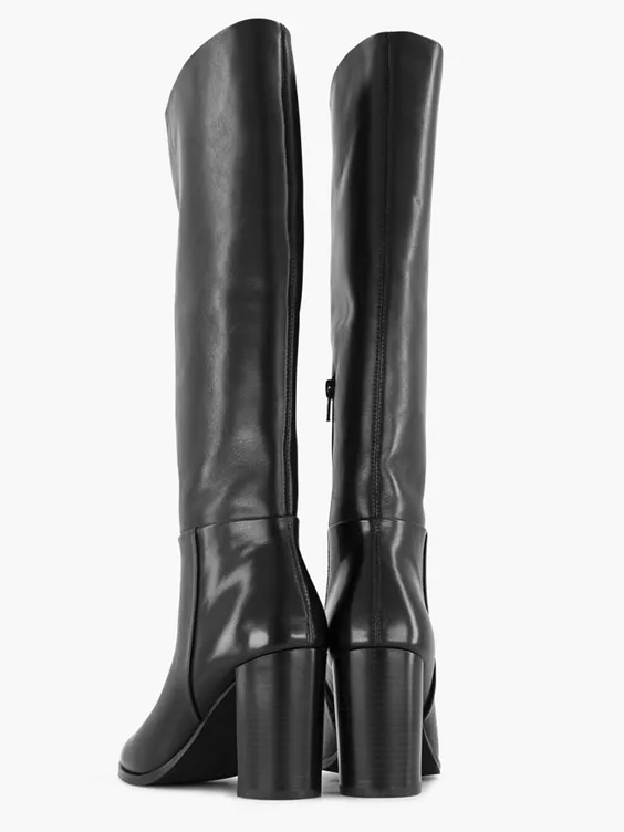 Zwarte Lange Leren Laars Hoge Hak 4 Zwarte Lange Leren Laars Hoge Hak - Afbeelding 4
