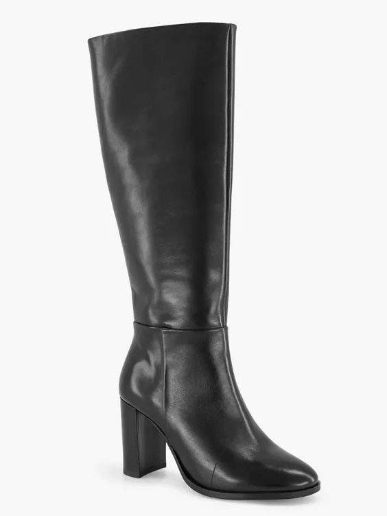 Zwarte Lange Leren Laars Hoge Hak 6 Zwarte Lange Leren Laars Hoge Hak - Afbeelding 6